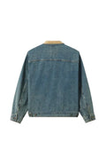 CHOCOOLATE corduroy-collar zip-up denim jacket